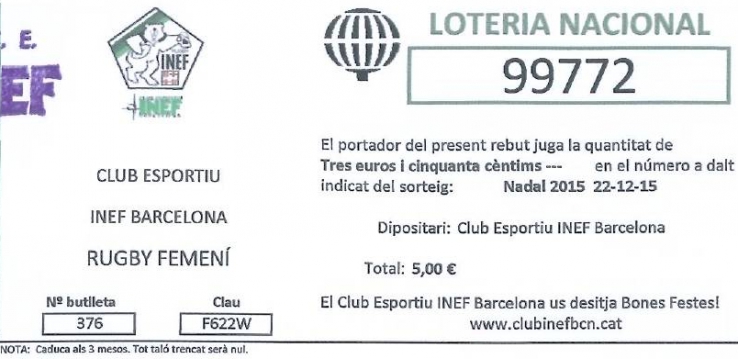 Compra la Loteria de Nadal de l&#039;equip de rugby de l&#039;INEF Barcelona