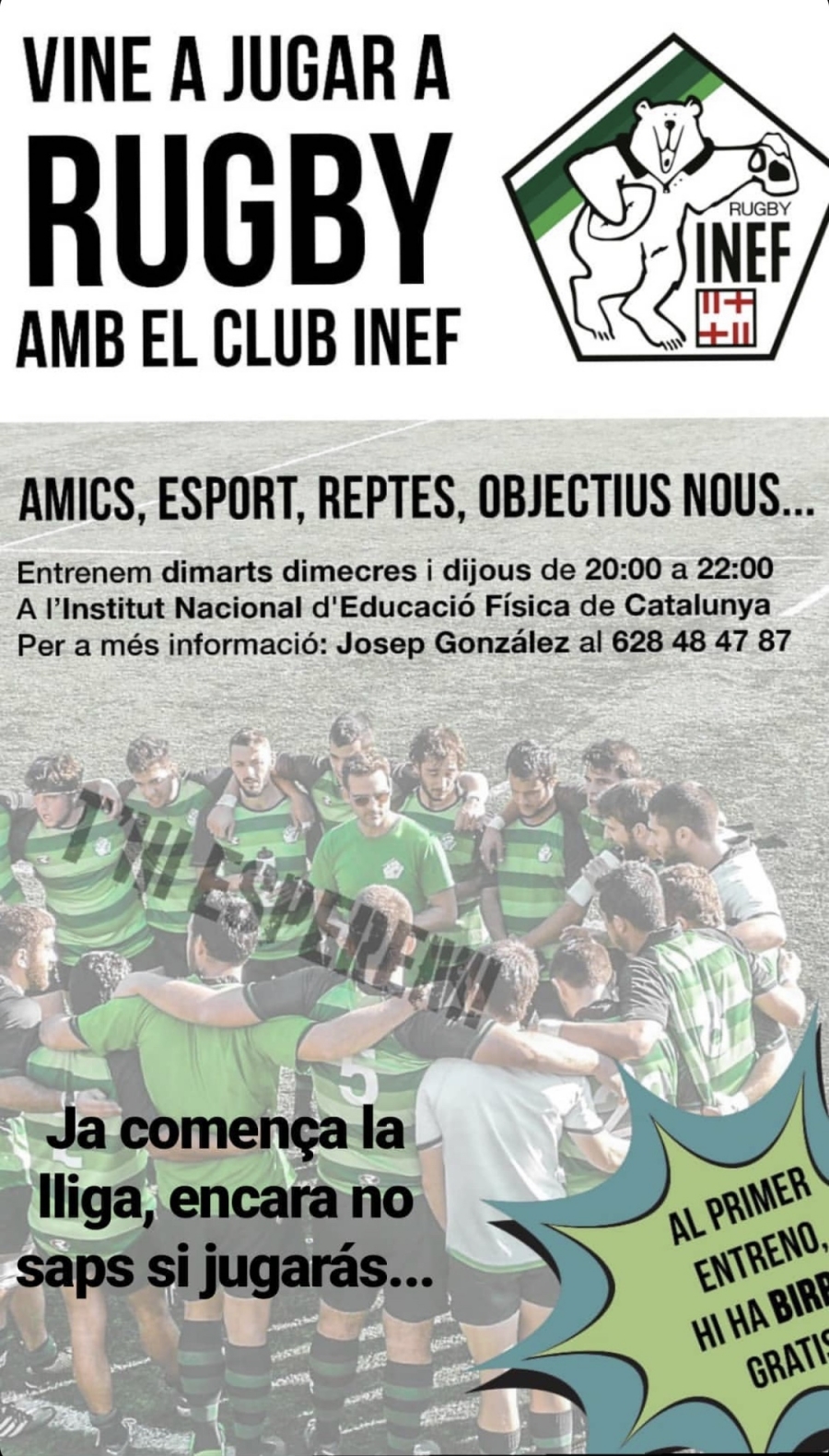 Vine a jugar a rugby amb INEF Barcelona