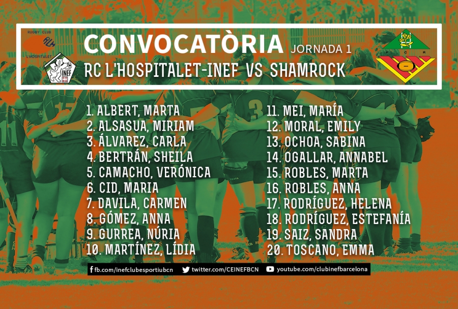 CONVOCATÒRIA: RC L&#039;Hospitalet-INEF vs Shamrock, J1 Lliga Catalana