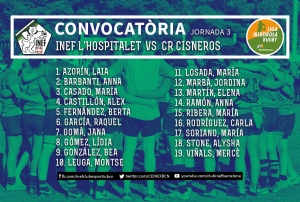 CONVOCATÒRIA: INEF-L&#039;Hospitalet vs CR Cisneros, J3 Lliga Iberdrola