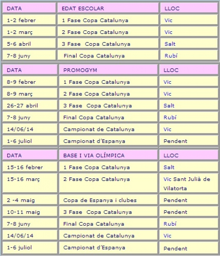 Calendari GAF - GAM 2014