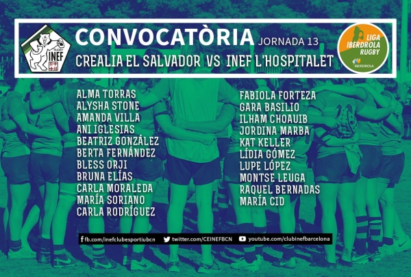 CONVOCATÒRIA: Crealia El Salvador vs INEF-L&#039;Hospitalet, J13 Lliga Iberdrola
