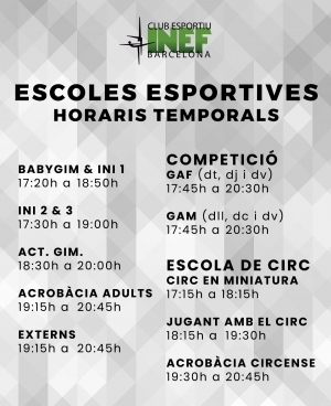 Horaris temporals de les Escoles Esportives de l&#039;INEF Barcelona