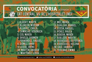 CONVOCATÒRIA: RC L&#039;Hospitalet-INEF vs CAT Central FEM, J3 Lliga Catalana